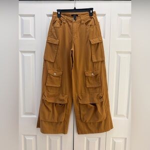 Tan Wide-Leg Cargo Pants